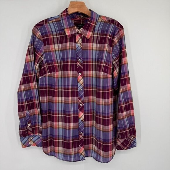 Talbots Womens Plaid  Shirt size Large Long Sleeve Cotton Metallic Blend - Picture 2 of 12